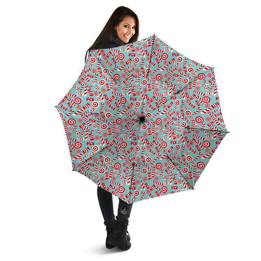 Candy Cane Christmas Print Pattern Umbrella, Christmas Umbrella, Xmas Umbrella