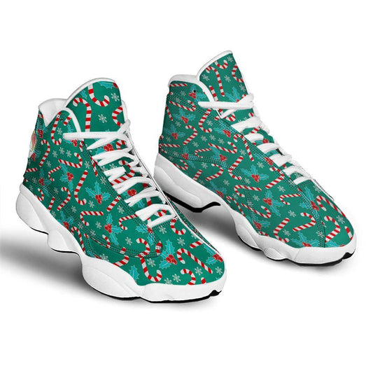 Candy Cane Merry Christmas Print Pattern Basketball Shoes, Christmas Basketball Shoes, Christmas Shoes