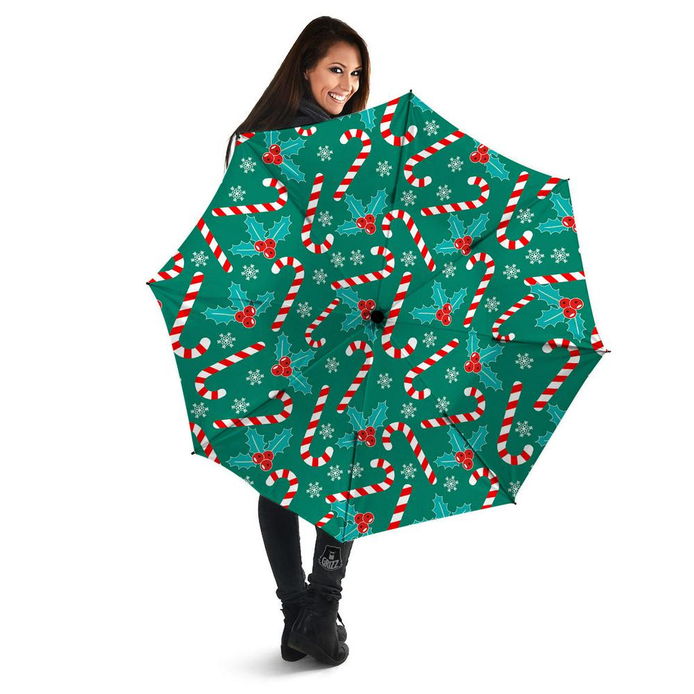 Candy Cane Merry Christmas Print Pattern Umbrella, Christmas Umbrella, Xmas Umbrella