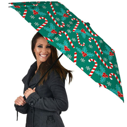 Candy Cane Merry Christmas Print Pattern Umbrella, Christmas Umbrella, Xmas Umbrella