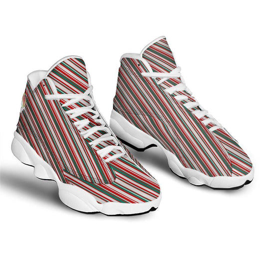 Candy Cane Stripe Christmas Print Basketball Shoes, Christmas Basketball Shoes, Christmas Shoes