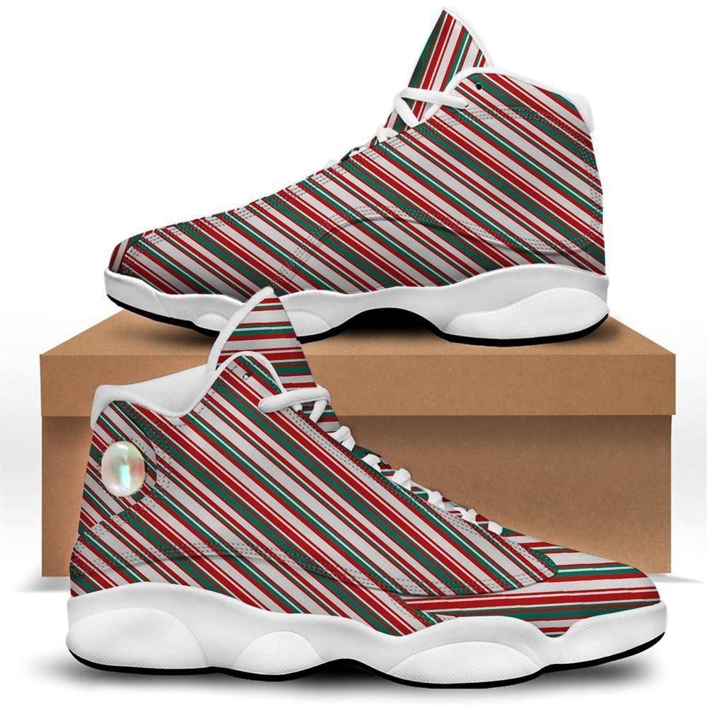 Candy Cane Stripe Christmas Print Basketball Shoes, Christmas Basketball Shoes, Christmas Shoes