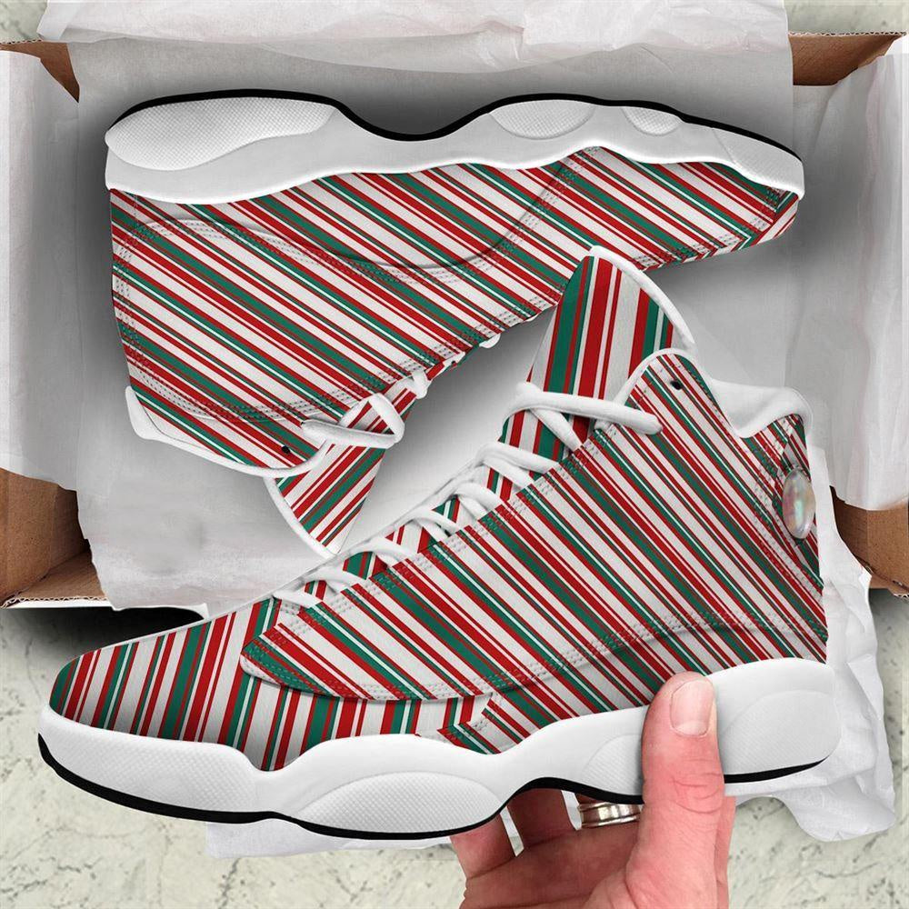 Candy Cane Stripe Christmas Print Basketball Shoes, Christmas Basketball Shoes, Christmas Shoes