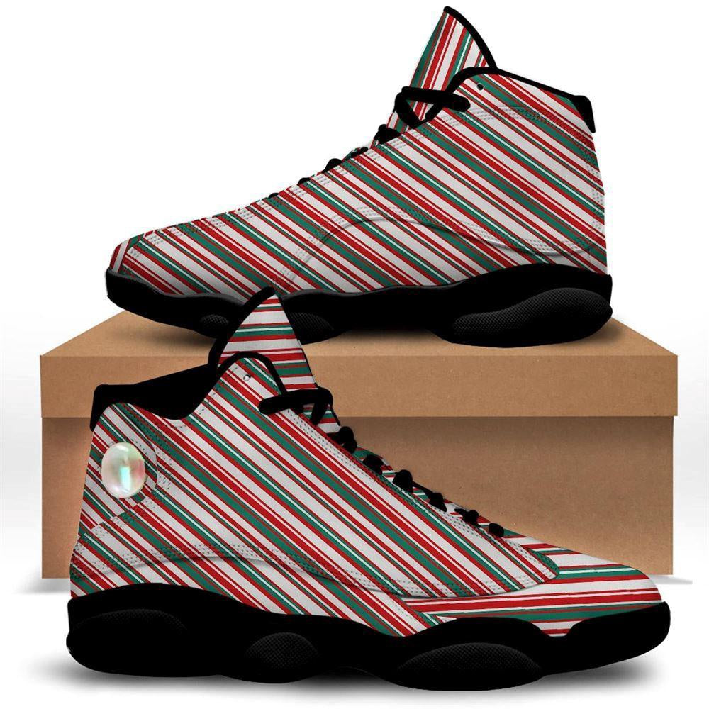 Candy Cane Stripe Christmas Print Basketball Shoes, Christmas Basketball Shoes, Christmas Shoes