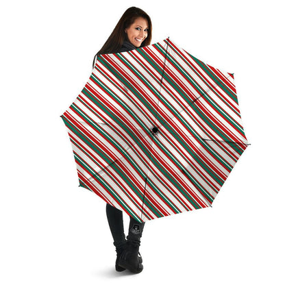 Candy Cane Stripe Christmas Print Umbrella, Christmas Umbrella, Xmas Umbrella