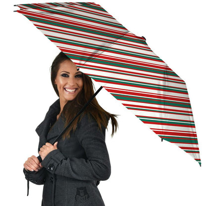 Candy Cane Stripe Christmas Print Umbrella, Christmas Umbrella, Xmas Umbrella