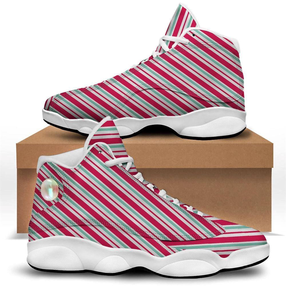 Candy Cane Striped Christmas Print Basketball Shoes, Christmas Basketball Shoes, Christmas Shoes