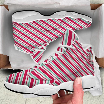 Candy Cane Striped Christmas Print Basketball Shoes, Christmas Basketball Shoes, Christmas Shoes