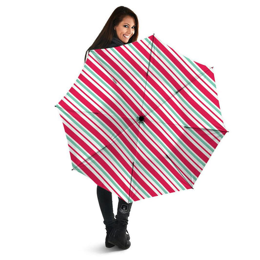 Candy Cane Striped Christmas Print Umbrella, Christmas Umbrella, Xmas Umbrella