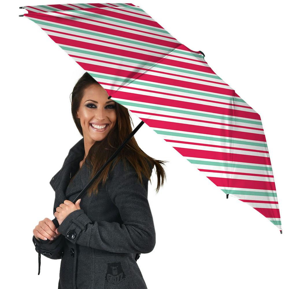 Candy Cane Striped Christmas Print Umbrella, Christmas Umbrella, Xmas Umbrella