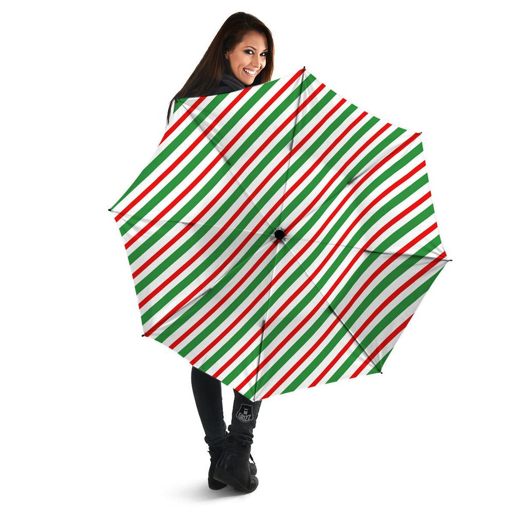 Candy Cane Stripes Christmas Print Umbrella, Christmas Umbrella, Xmas Umbrella