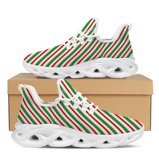 Candy Cane Stripes Christmas Print White Max Soul Shoes, Christmas Sneakers, Christmas Shoes, Christmas Clunky Sneaker