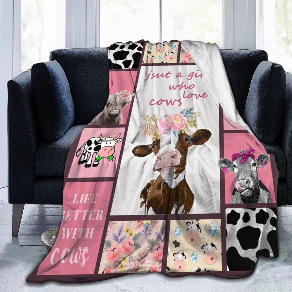 Cattle Flower Pink Pattern Blanket, Farm Blanket, Farm Animal Blanket