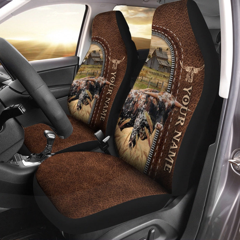 Cattle of Jenna Senyk Personalized Name Leather Pattern Car Seat Cover, Car Seat Cover, Farm Car Seat Cover, Pet Seat Covers