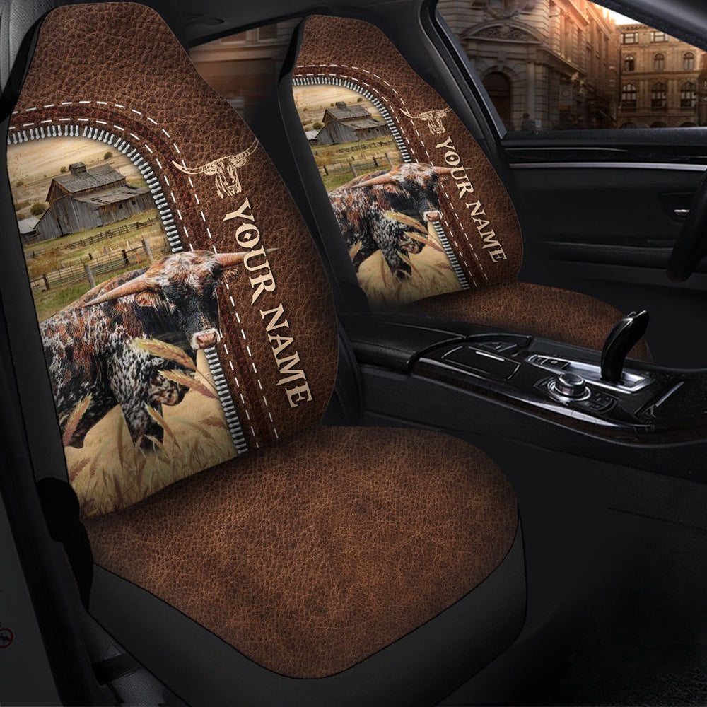 Cattle of Jenna Senyk Personalized Name Leather Pattern Car Seat Cover, Car Seat Cover, Farm Car Seat Cover, Pet Seat Covers