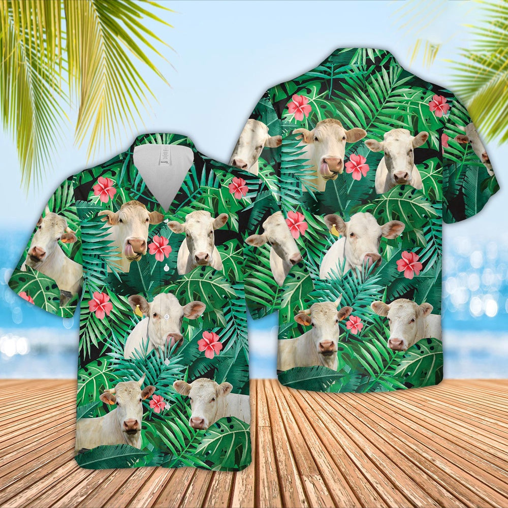 Charolais 3D Hawaiian Shirt, Farm Hawaiian Shirt, Farmer Hawaii