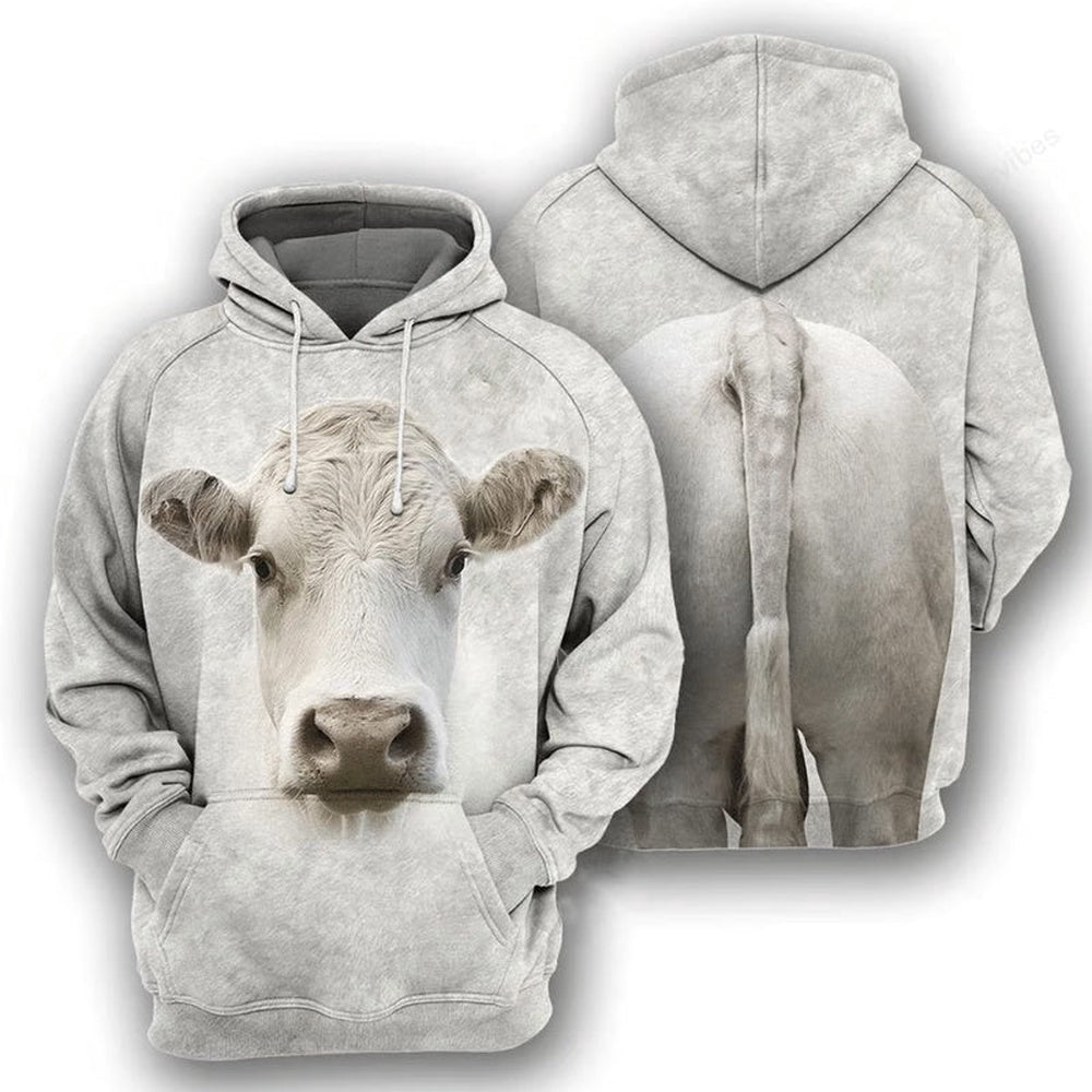 Charolais All Over Printed Hoodie, Farmer Hoodie, Farm Themed Shirts, Farm Tee Shirts