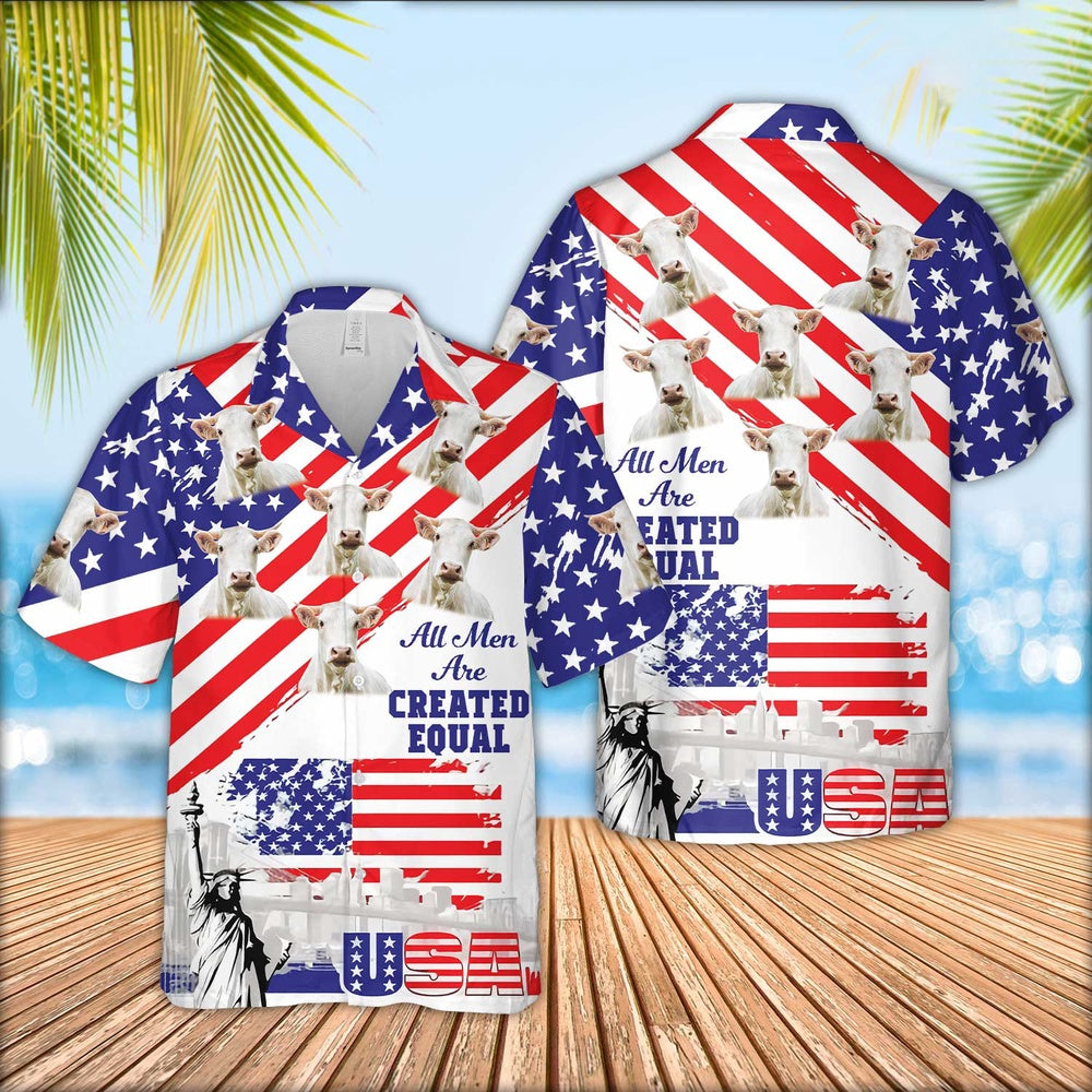 Charolais Are Men Are Created Equal Hawaiian Shirt, Farm Hawaiian Shirt, Farmer Hawaii