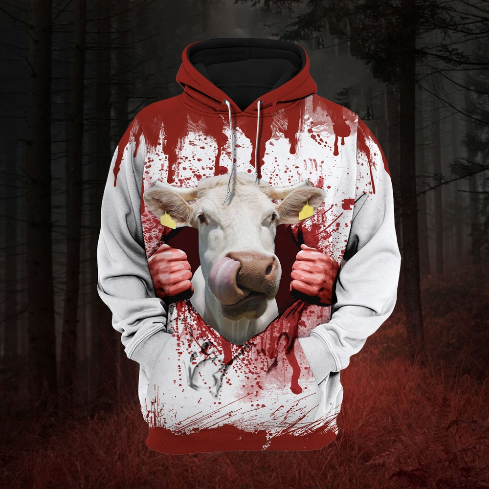 Charolais Bloody Hoodie, Farmer Hoodie, Farm Themed Shirts, Farm Tee Shirts