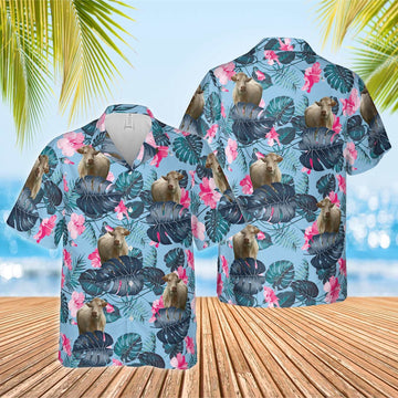 Charolais Blue Hibiscus Hawaiian Shirt, Farm Hawaiian Shirt, Farmer Hawaii