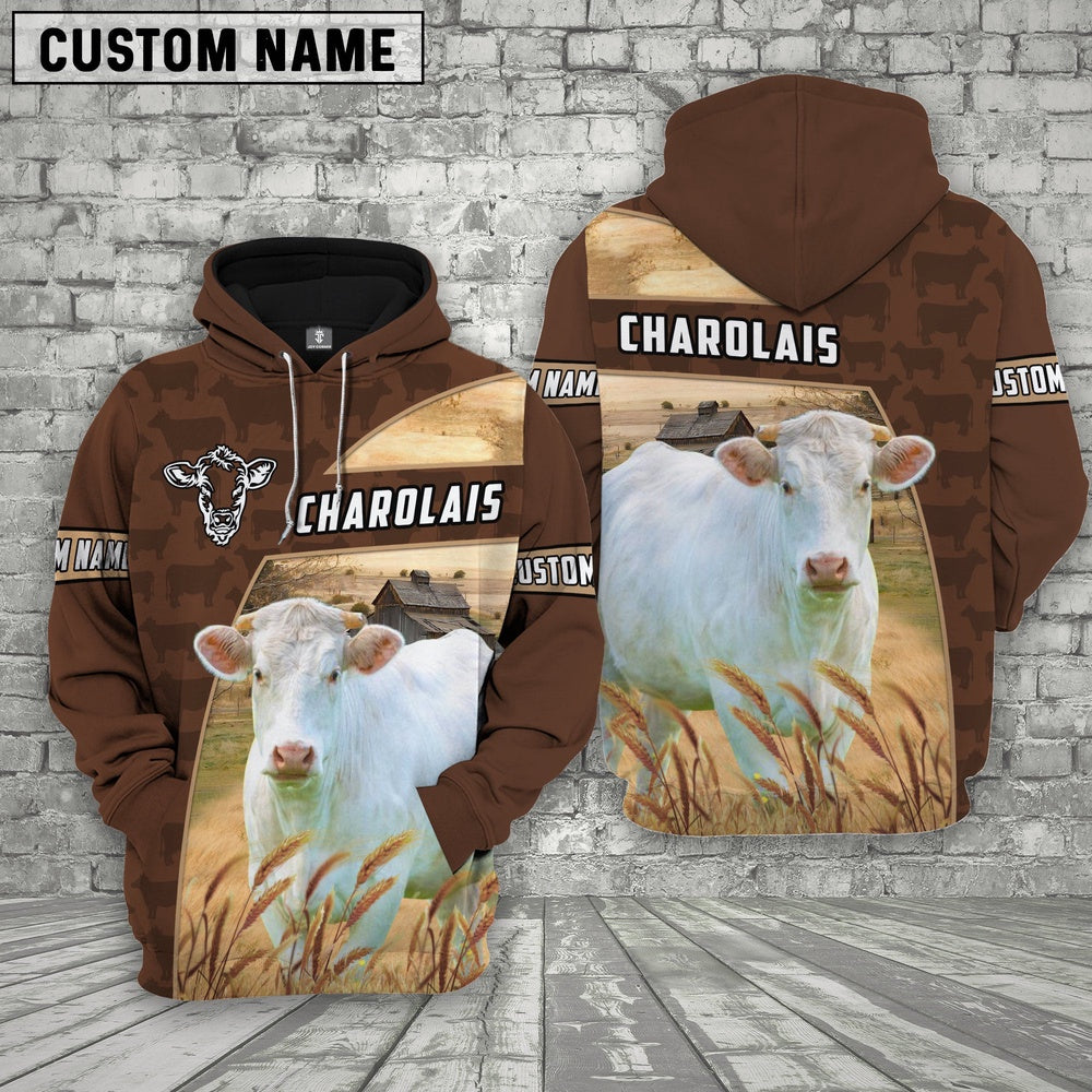 Charolais Brown Farm Personalized 3D Hoodie, Farmer Hoodie, Custom Farm Shirts, Farmer T Shirt
