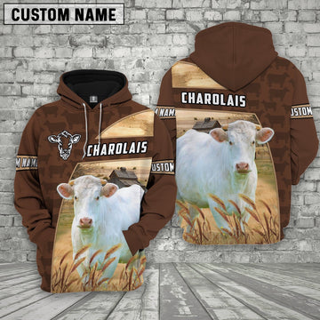 Charolais Brown Farm Personalized 3D Hoodie, Farmer Hoodie, Custom Farm Shirts, Farmer T Shirt