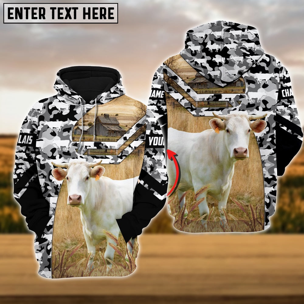 Charolais Camo Animal Pattern Personalized 3D Hoodie, Farmer Hoodie, Custom Farm Shirts, Farmer T Shirt