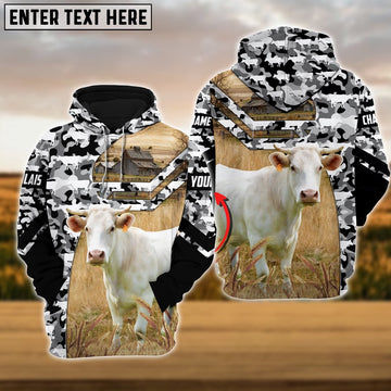 Charolais Camo Animal Pattern Personalized 3D Hoodie, Farmer Hoodie, Custom Farm Shirts, Farmer T Shirt