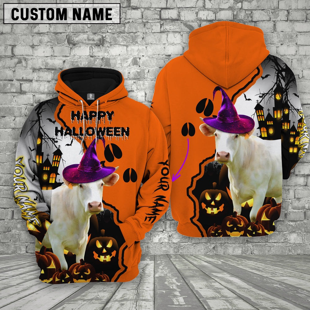 Charolais Castle Footprint Halloween Pattern 3D Hoodie, Farmer Hoodie, Farm Themed Shirts, Farm Tee Shirts