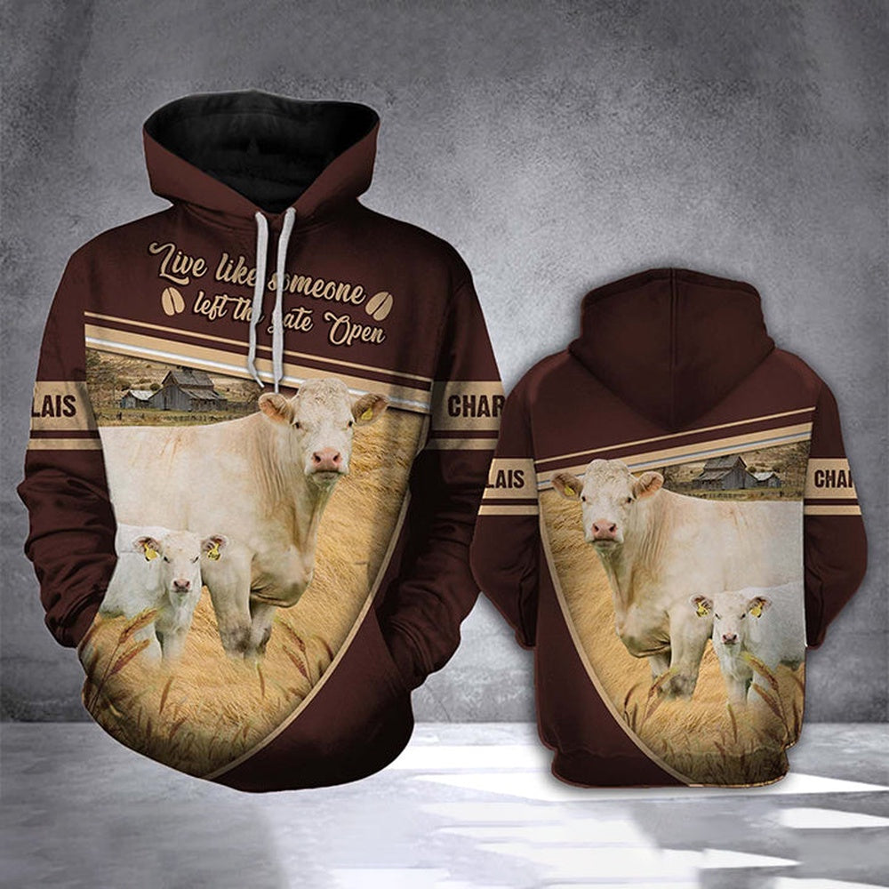Charolais Cattle All Over Printed Hoodie, Farmer Hoodie, Farm Themed Shirts, Farm Tee Shirts