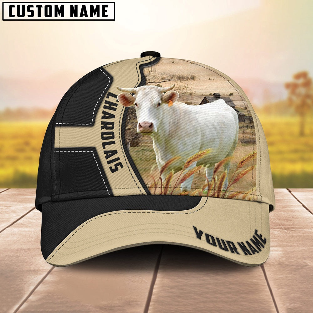 Charolais Cattle Black Khaki Pattern Customized Name Cap, Farmer Cap, Vintage Farmer Hat, Mens Farmer Hats, Cap For Farmers