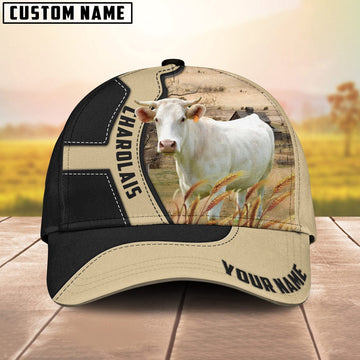 Charolais Cattle Black Khaki Pattern Customized Name Cap, Farmer Cap, Vintage Farmer Hat, Mens Farmer Hats, Cap For Farmers