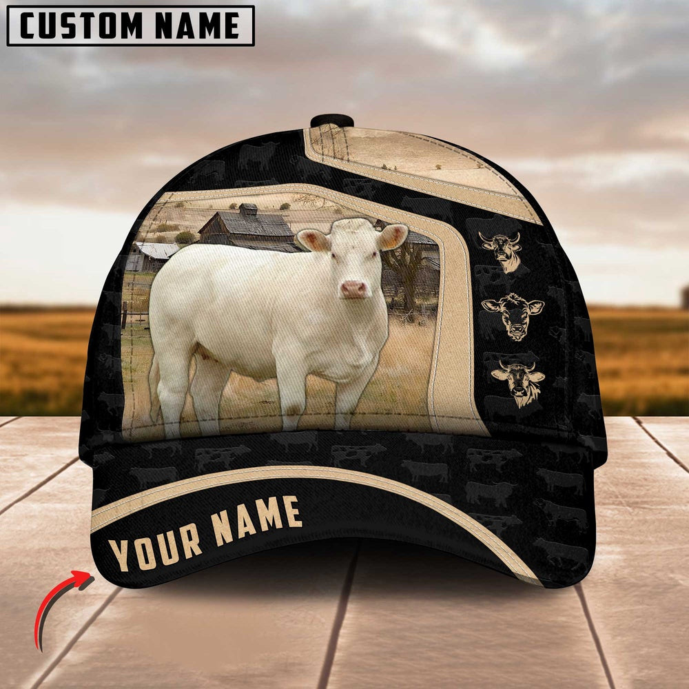 Charolais Cattle Black Yellow Pattern Customized Name Cap, Farmer Cap, Vintage Farmer Hat, Mens Farmer Hats, Cap For Farmers