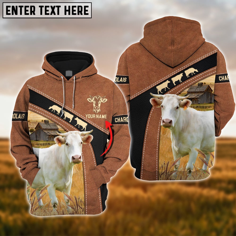 Charolais Cattle Brown Pattern Custom Name Shirts, Farmer Hoodie, Custom Farm Shirts, Farmer T Shirt