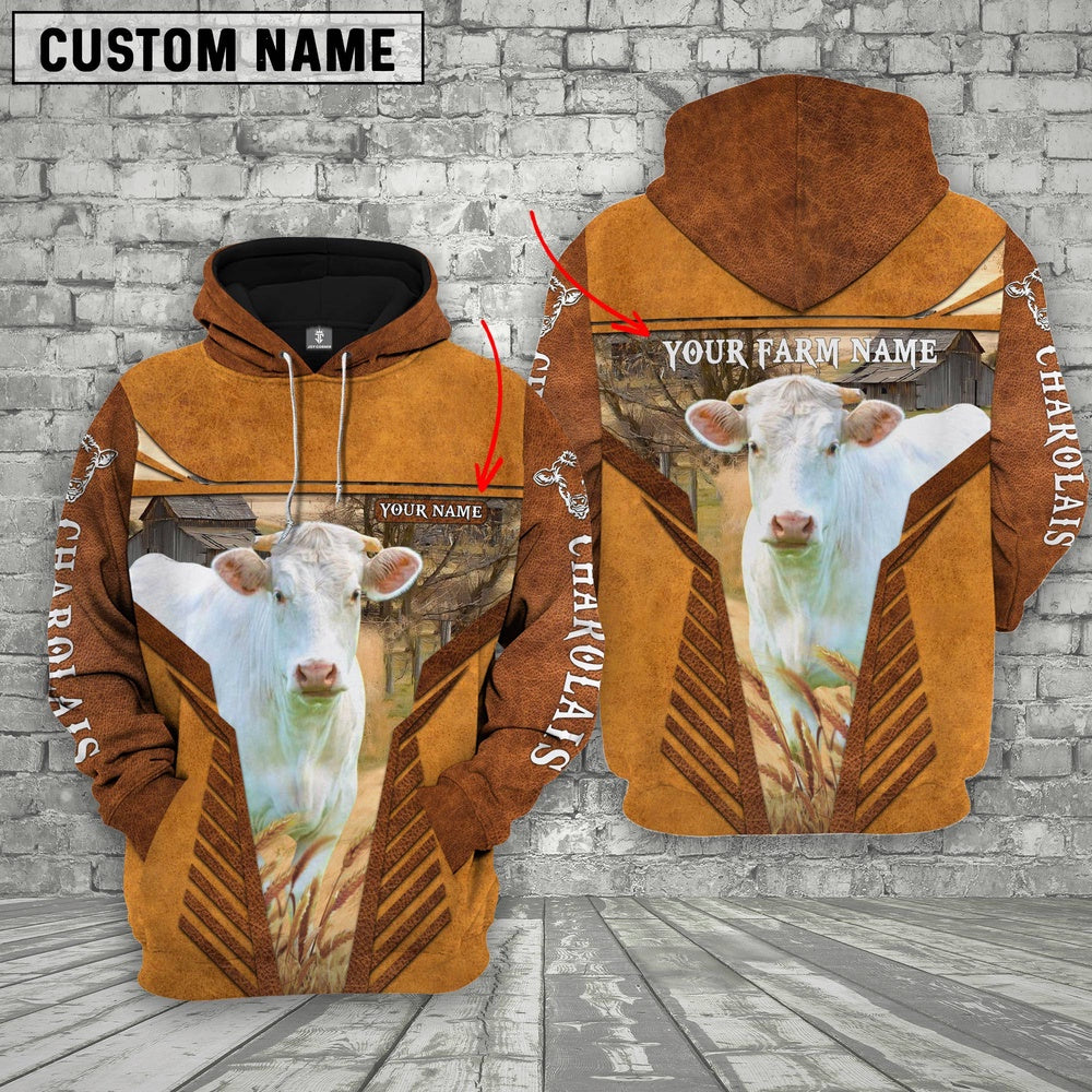 Charolais Cattle Custom Name Printed 3D Retro Hoodie, Farmer Hoodie, Custom Farm Shirts, Farmer T Shirt