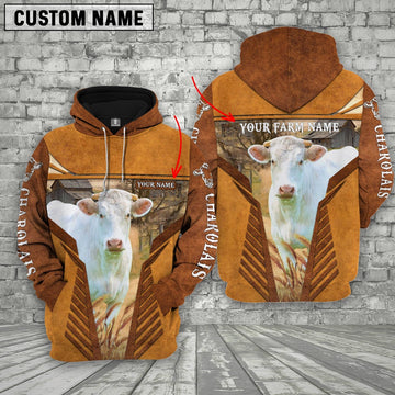 Charolais Cattle Custom Name Printed 3D Retro Hoodie, Farmer Hoodie, Custom Farm Shirts, Farmer T Shirt