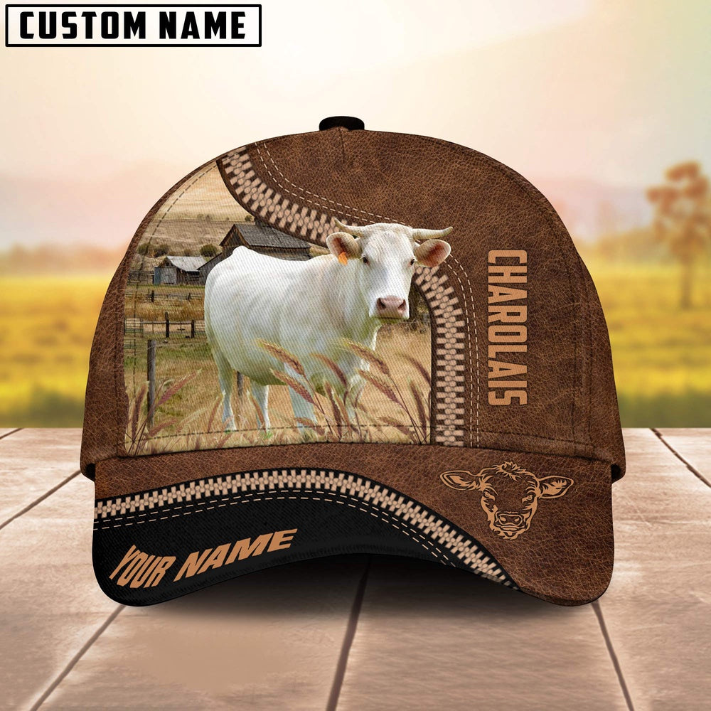 Charolais Cattle Customized Name 3D Printed Cap, Farmer Cap, Vintage Farmer Hat, Mens Farmer Hats, Cap For Farmers