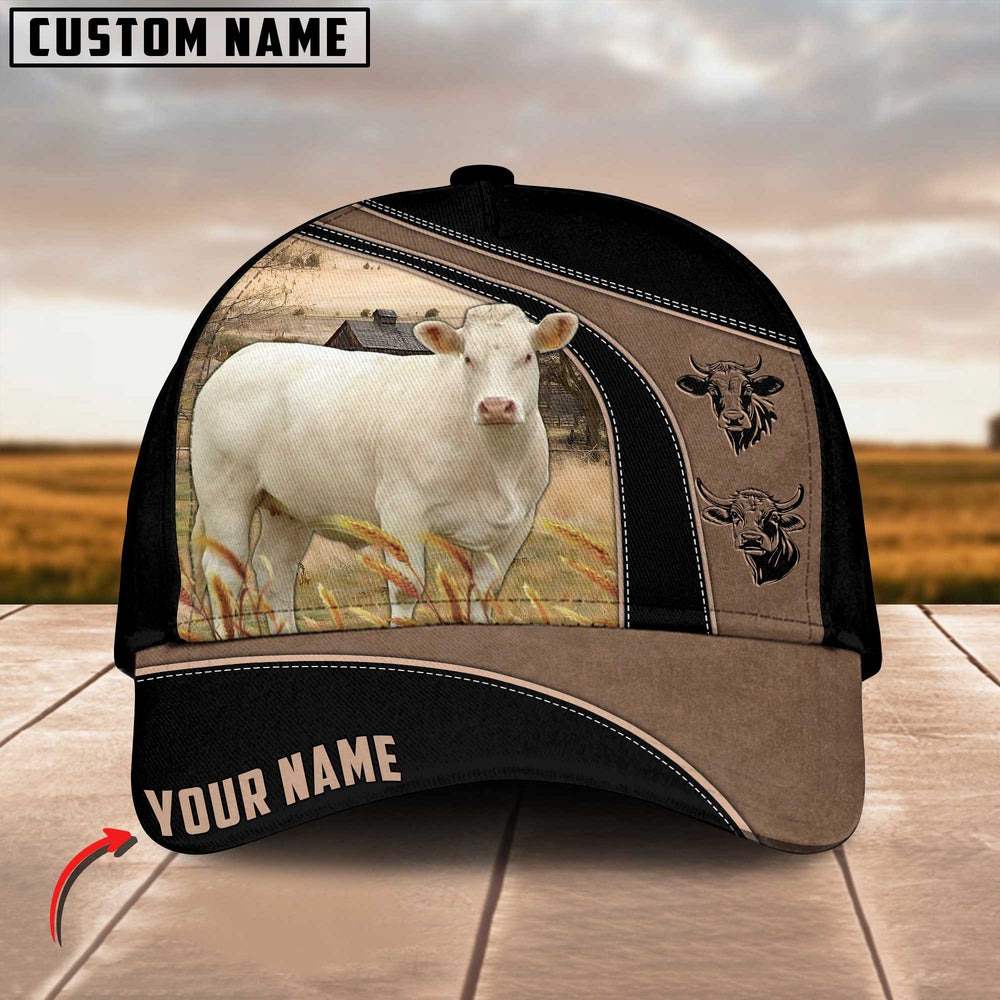 Charolais Cattle Customized Name Black Brown Cap, Farmer Cap, Vintage Farmer Hat, Mens Farmer Hats, Cap For Farmers