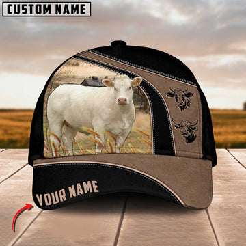 Charolais Cattle Customized Name Black Brown Cap, Farmer Cap, Vintage Farmer Hat, Mens Farmer Hats, Cap For Farmers