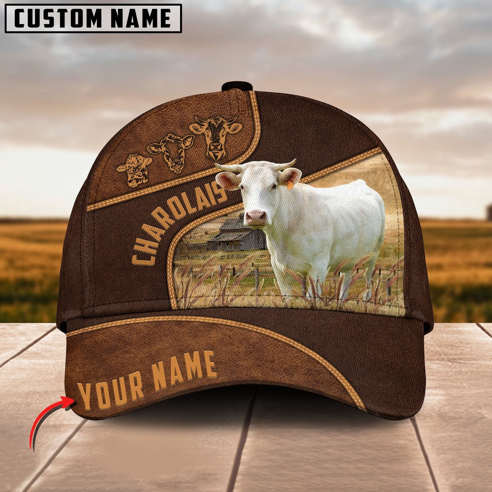 Charolais Cattle Customized Name Brown Cap, Farmer Cap, Vintage Farmer Hat, Mens Farmer Hats, Cap For Farmers