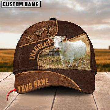 Charolais Cattle Customized Name Brown Cap, Farmer Cap, Vintage Farmer Hat, Mens Farmer Hats, Cap For Farmers