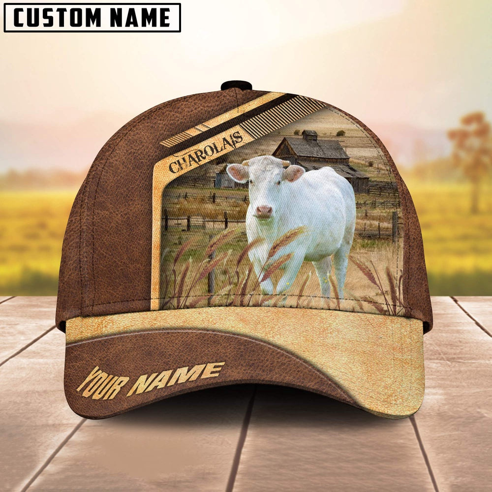 Charolais Cattle Customized Name Brown Farm Cap, Farmer Cap, Vintage Farmer Hat, Mens Farmer Hats, Cap For Farmers