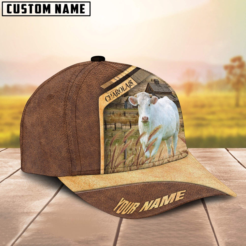 Charolais Cattle Customized Name Brown Farm Cap, Farmer Cap, Vintage Farmer Hat, Mens Farmer Hats, Cap For Farmers