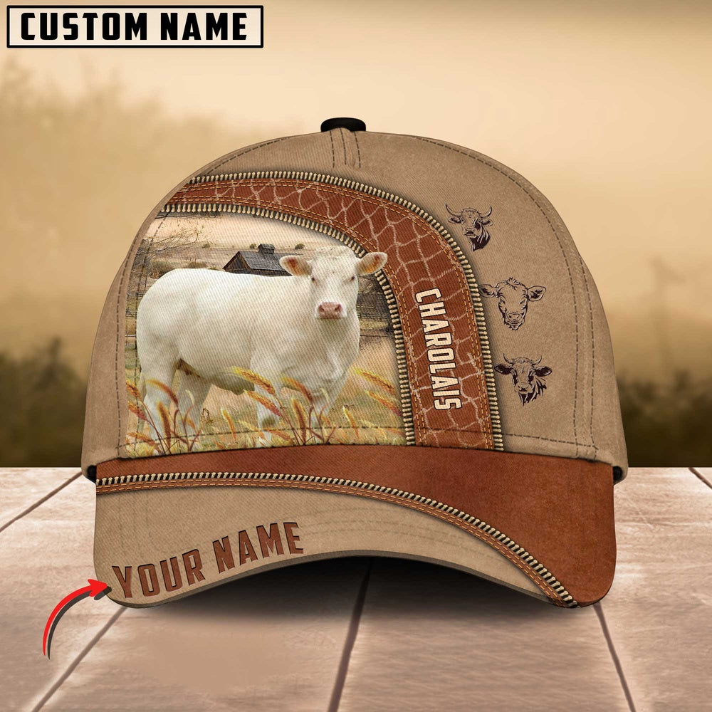 Charolais Cattle Customized Name Light Brown Cap, Farmer Cap, Vintage Farmer Hat, Mens Farmer Hats, Cap For Farmers