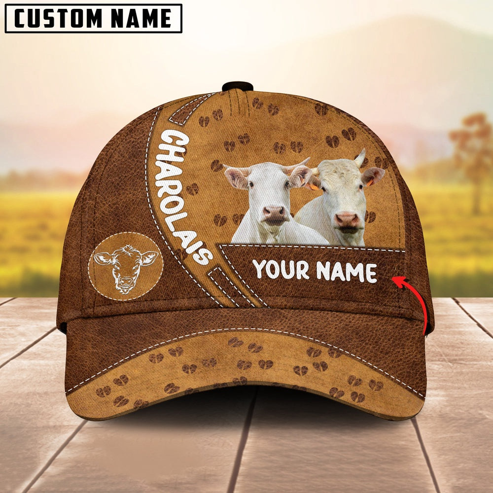 Charolais Cattle Happiness Brown Yellow Customized Name Cap, Farmer Cap, Vintage Farmer Hat, Mens Farmer Hats, Cap For Farmers