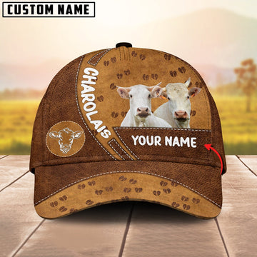 Charolais Cattle Happiness Brown Yellow Customized Name Cap, Farmer Cap, Vintage Farmer Hat, Mens Farmer Hats, Cap For Farmers