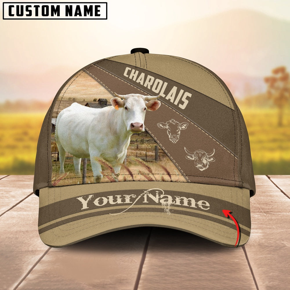 Charolais Cattle Khaki Pattern Customized Name Cap, Farmer Cap, Vintage Farmer Hat, Mens Farmer Hats, Cap For Farmers