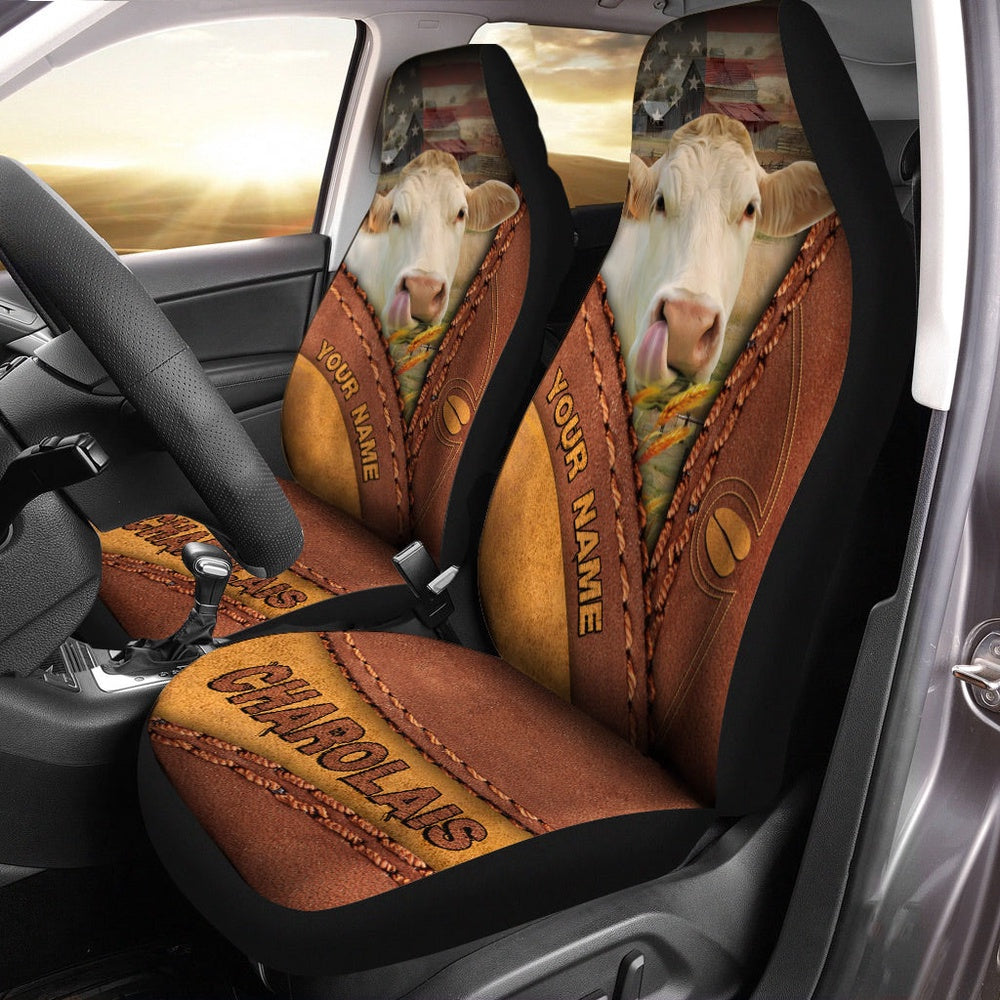 Charolais Cattle Leather Pattern Customized Name Car Seat Cover, Car Seat Cover, Farm Car Seat Cover, Pet Seat Covers