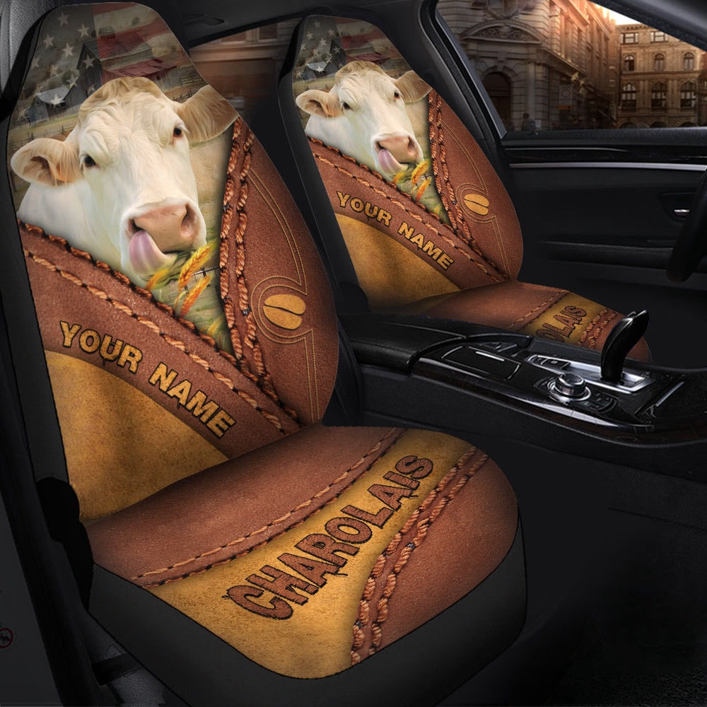 Charolais Cattle Leather Pattern Customized Name Car Seat Cover, Car Seat Cover, Farm Car Seat Cover, Pet Seat Covers