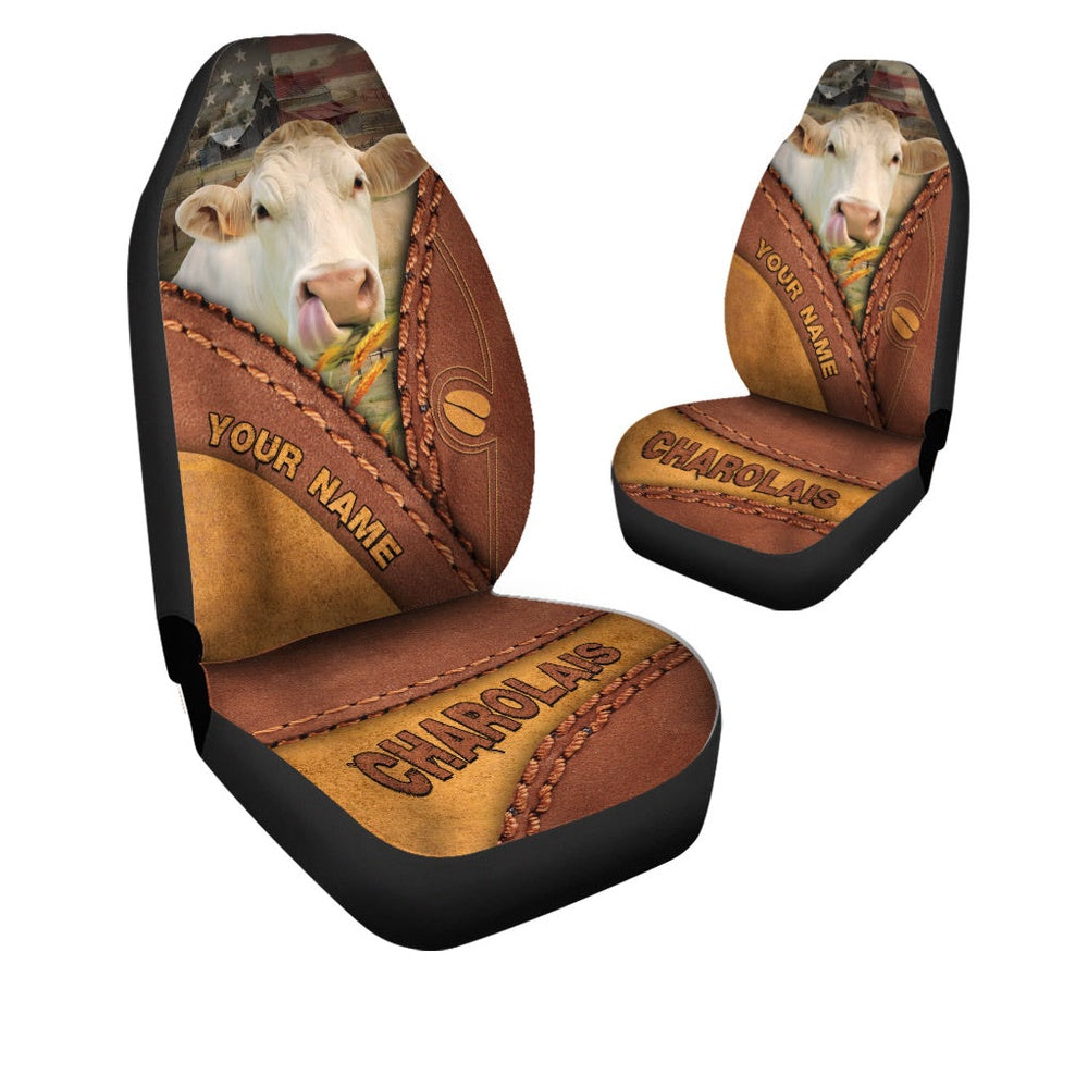 Charolais Cattle Leather Pattern Customized Name Car Seat Cover, Car Seat Cover, Farm Car Seat Cover, Pet Seat Covers